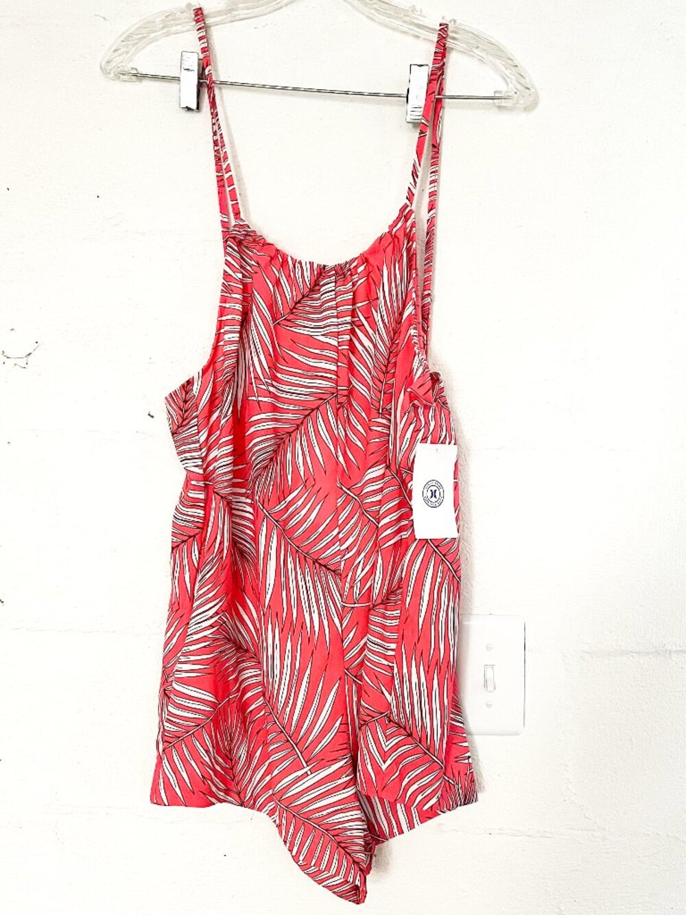 Hurley Romper Coral and White Palm Leave Print Size Medium New NWT
